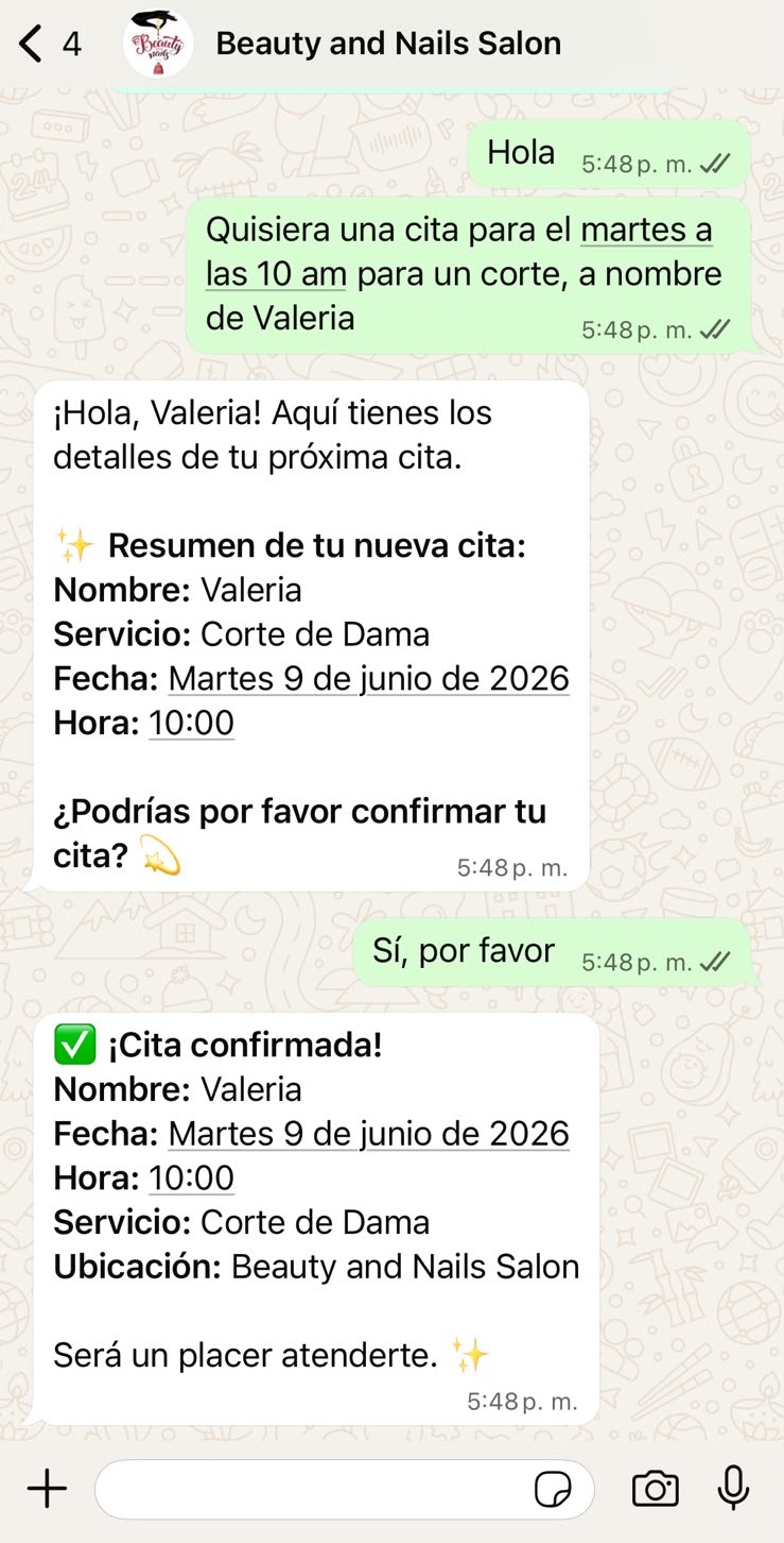 Ejemplo de conversación en WhatsApp donde Reservo agenda una cita